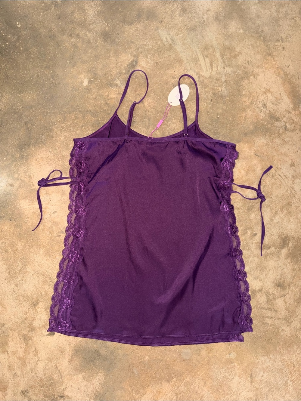 Purple Satin Lace Side-Tie Chemise Slip Dress Lingerie NWT Size L - Picture 2 of 9